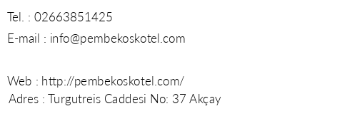 Pembe Kk Hotel telefon numaralar, faks, e-mail, posta adresi ve iletiim bilgileri